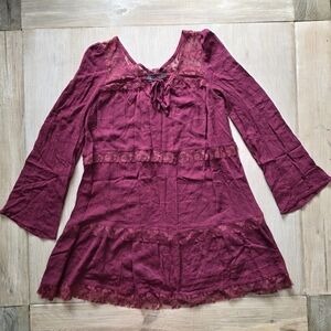 Shyanne Burgundy Lace Trim Boho Dress – Size Small